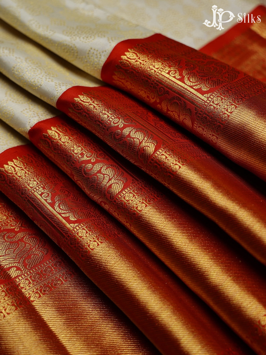 Half White with Red Kanchipuram Silk Saree - A1301 - View 4