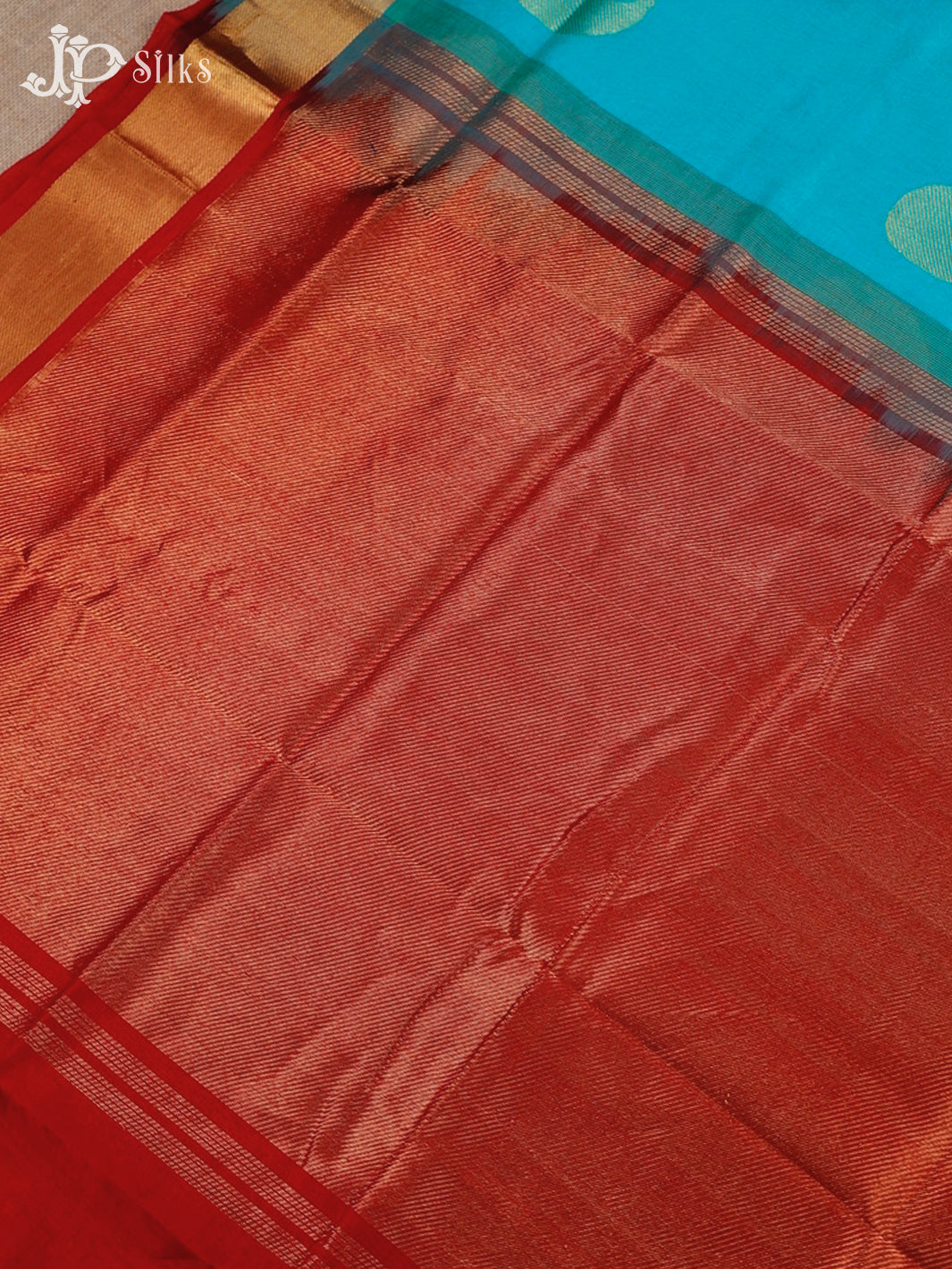 Teal Green And Red Silk Cotton Saree - F3514