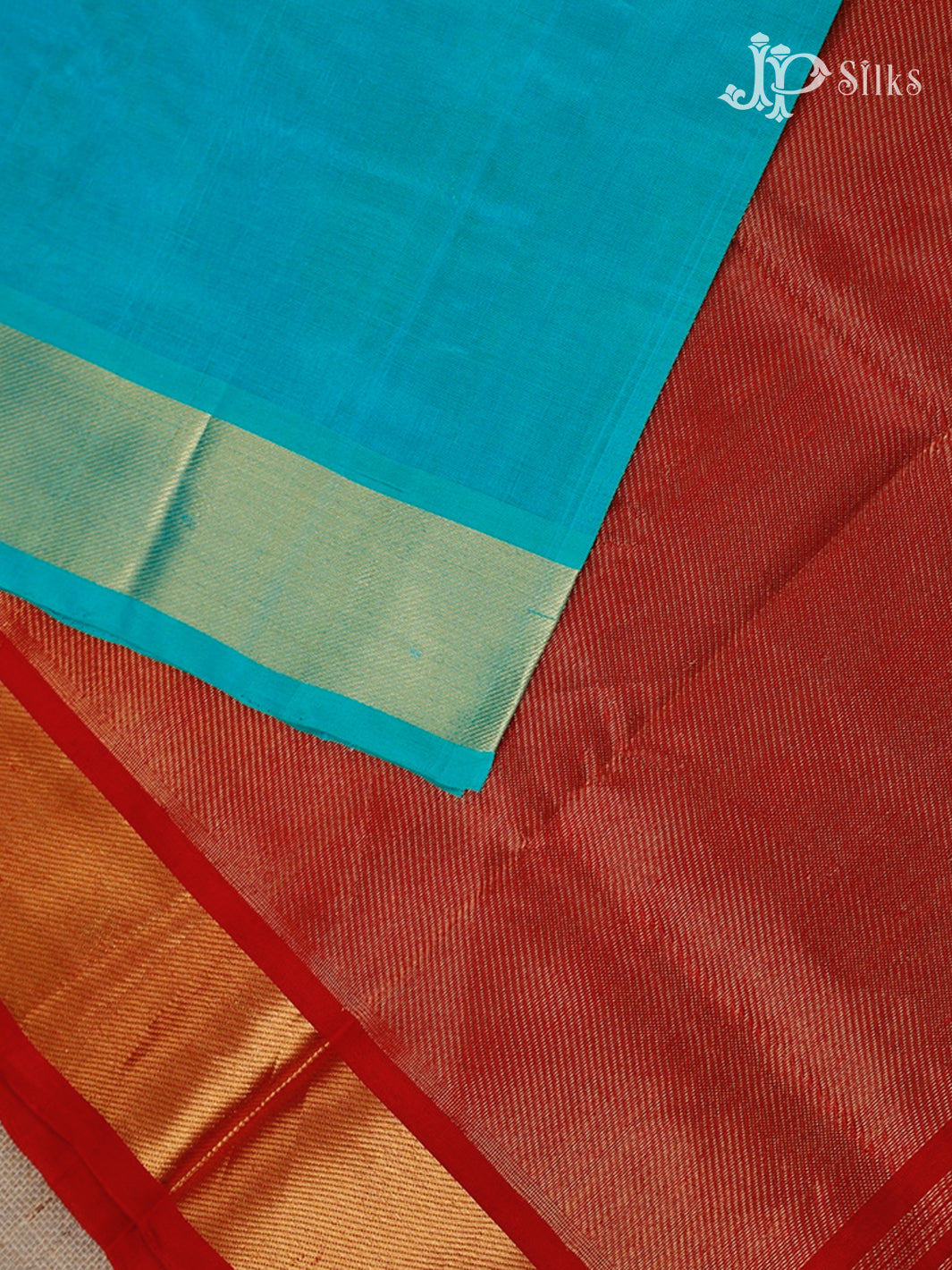 Teal Green And Red Silk Cotton Saree - F3514