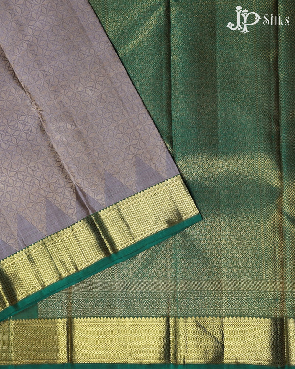 Grey with Bottle Green Kanchipuram Silk Saree - A956 - View 2