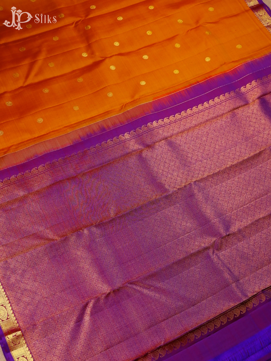 Orange And Purple Kanchipuram Silk Saree - F3385