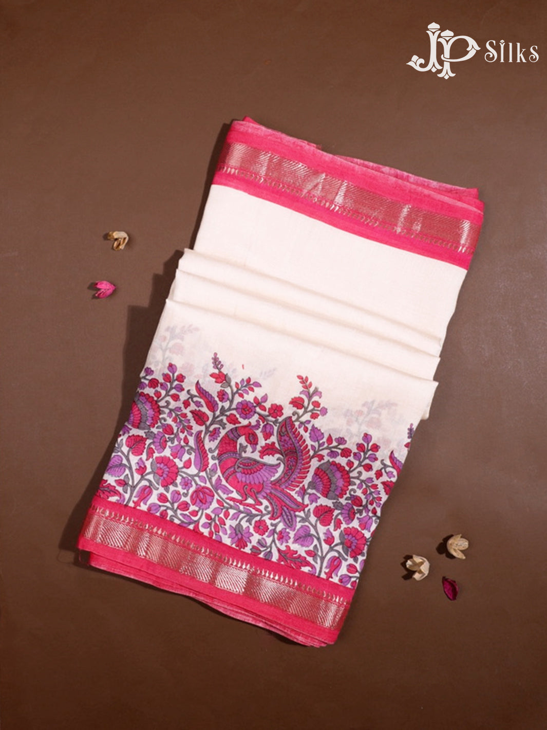 White,Pink & Purple Mix Semi Chanderi Saree - G561-view1