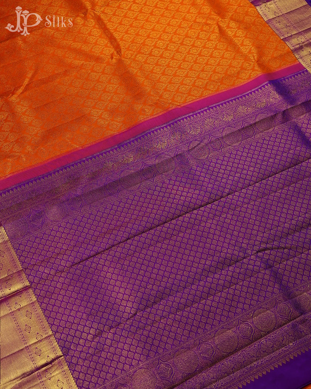 Orange with Violet Kanchipuram Silk Saree - E5002 - View 4