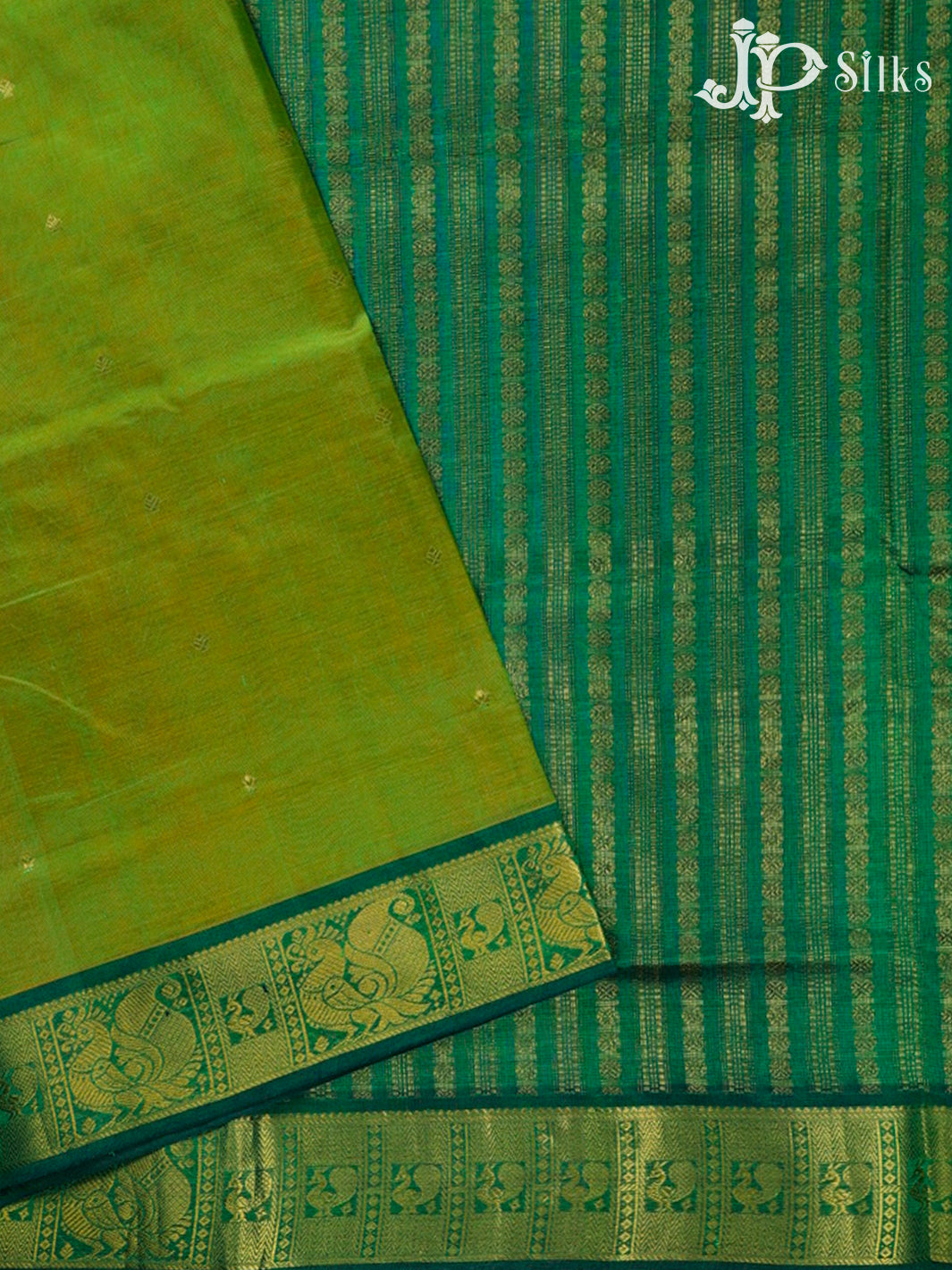 Light Green And Bottle Green Silk Cotton Saree - F3516