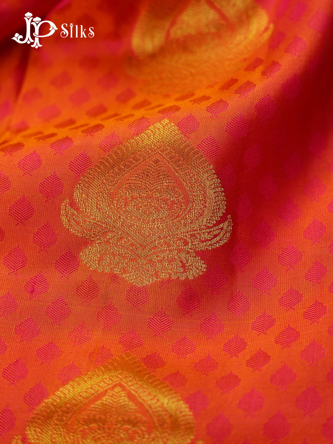 Pinkish Orange with Dark Pink Kanchipuram Silk Saree - A6121 - View 6