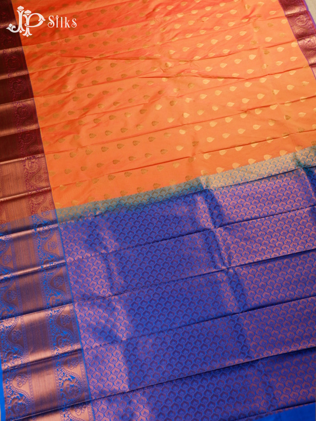 Dual Shade Orange And Blue Art Silk Saree - E4889