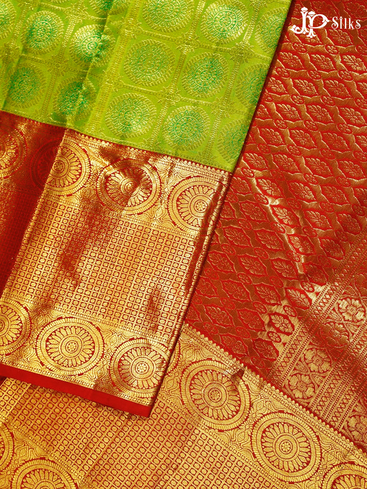 Parrot Green And Red Kanchipuram Silk Saree - A7047