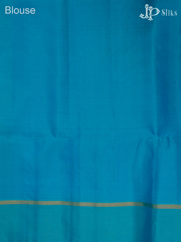 Cream And Sky Blue Soft Silk Saree - F3527