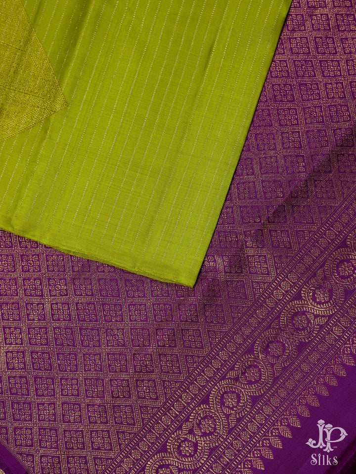 Light Green with Purple Kanchpuram Silk Saree - F12 - View 5