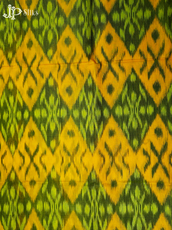 Green And Yellow Ikat Cotton Saree - F2486