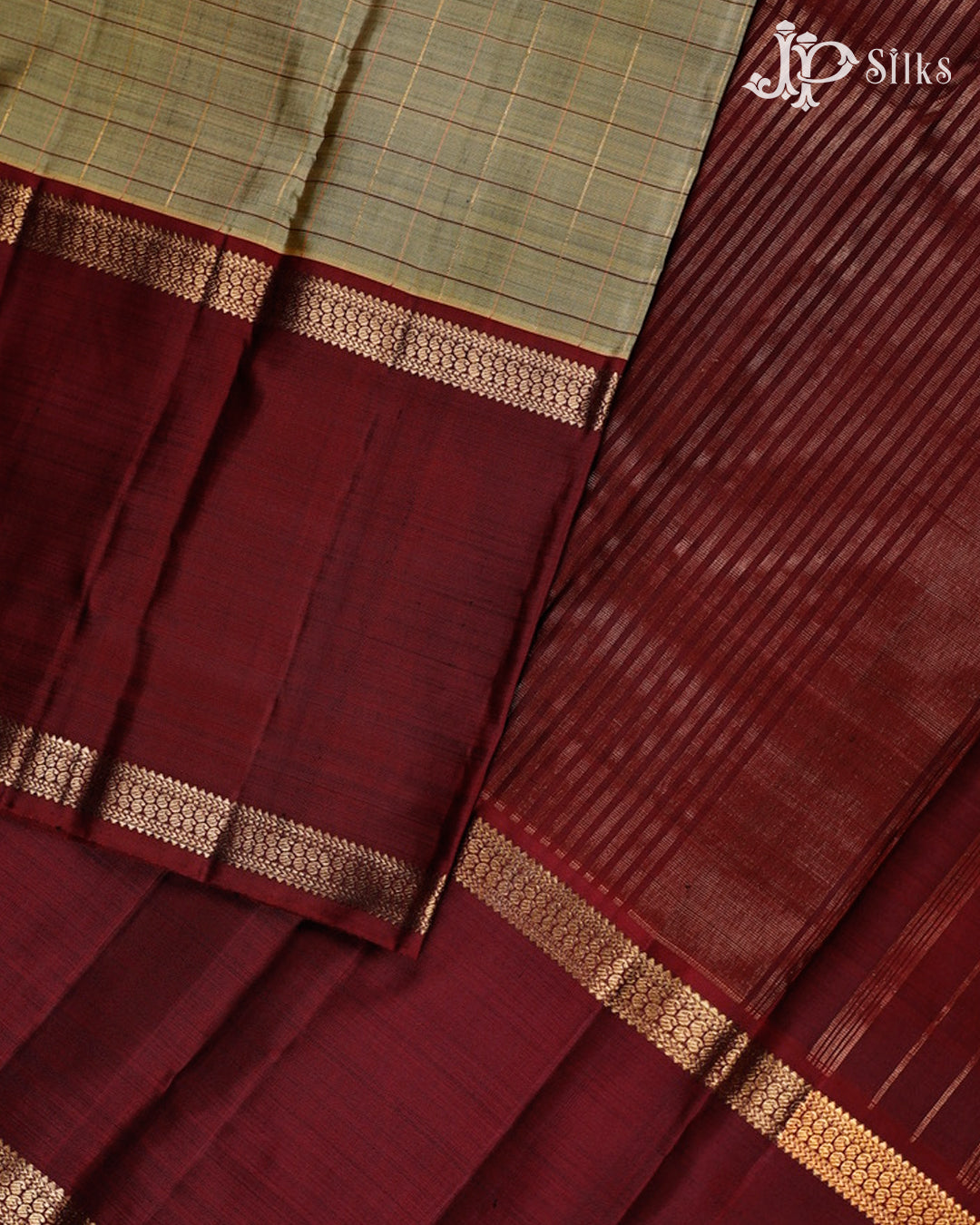 Beige And Maroon Kanchipuram Silk Saree - F3473