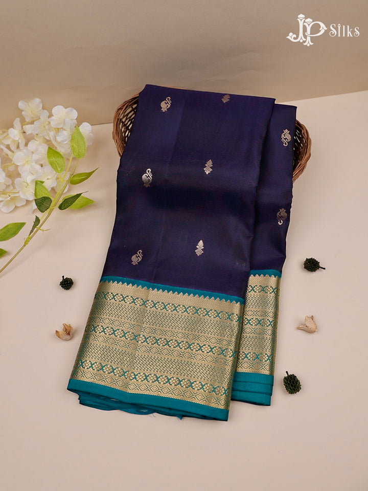 Ink Blue And Teal Blue Pure Silk Mixed Saree - G64