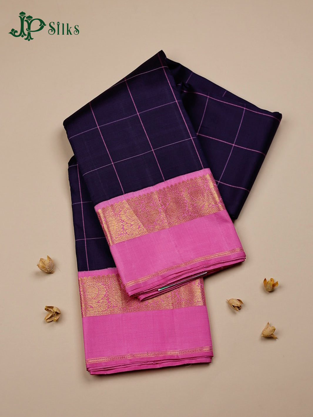 Navy Blue with Baby Pink Kanchipuram Silk Saree - F2347 - View 1