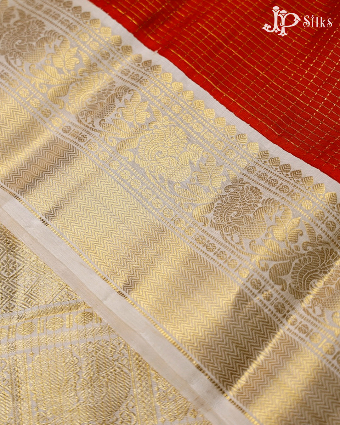 Red And Half White Kanchipuram Silk Saree - F3485