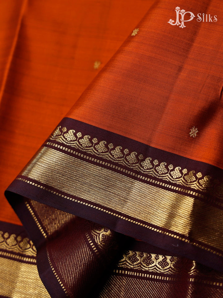 Rust Orange And Brown Kanchipuram Pure Silk Saree - F3468