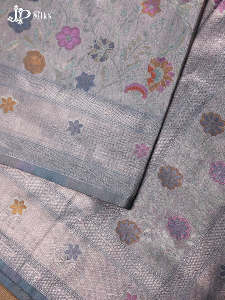 Grey Floral Design Semi Banarasi Saree - F2647