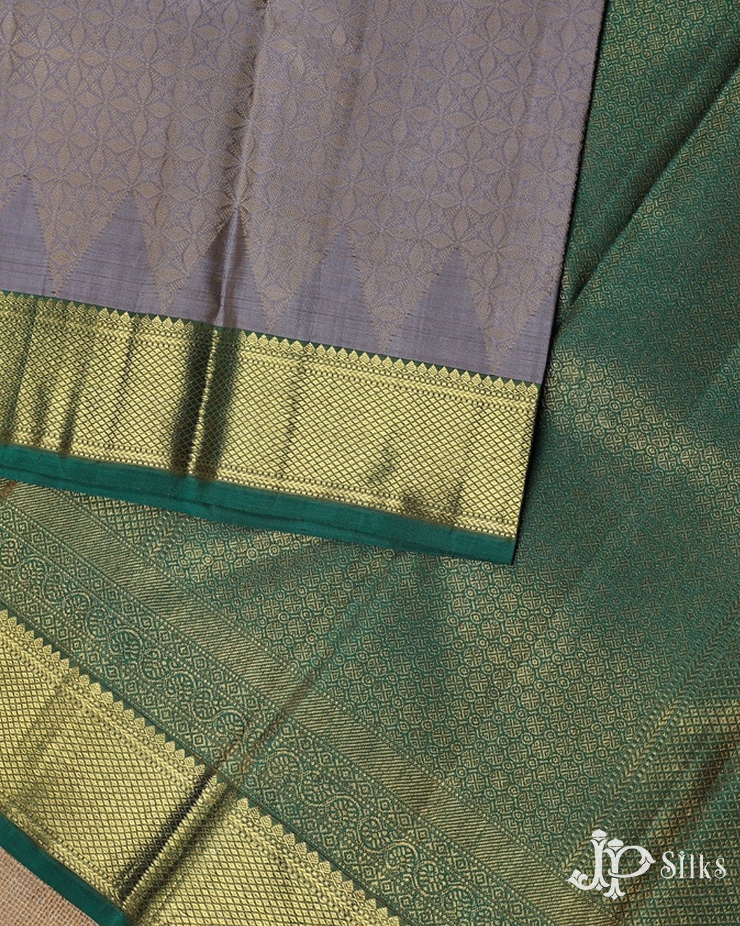 Grey with Bottle Green Kanchipuram Silk Saree - A956 - View 5