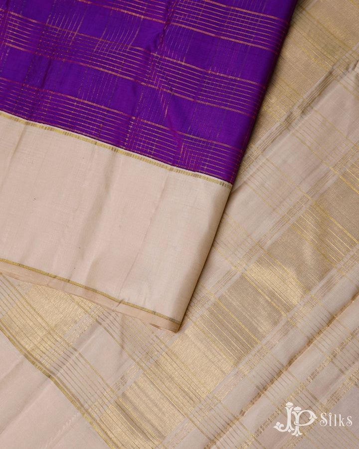 Purple And Cream Kanchipuram Silk Saree - F3493