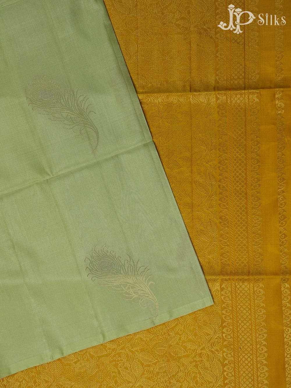 Pista Green with Mustard Yellow Soft Silk Saree - F2353 - View 2