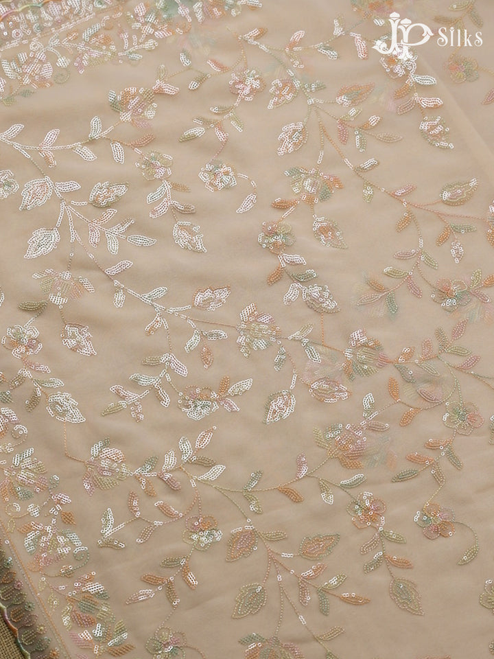 Light Peach Georgette Saree with Floral Design - E5306 - View 5