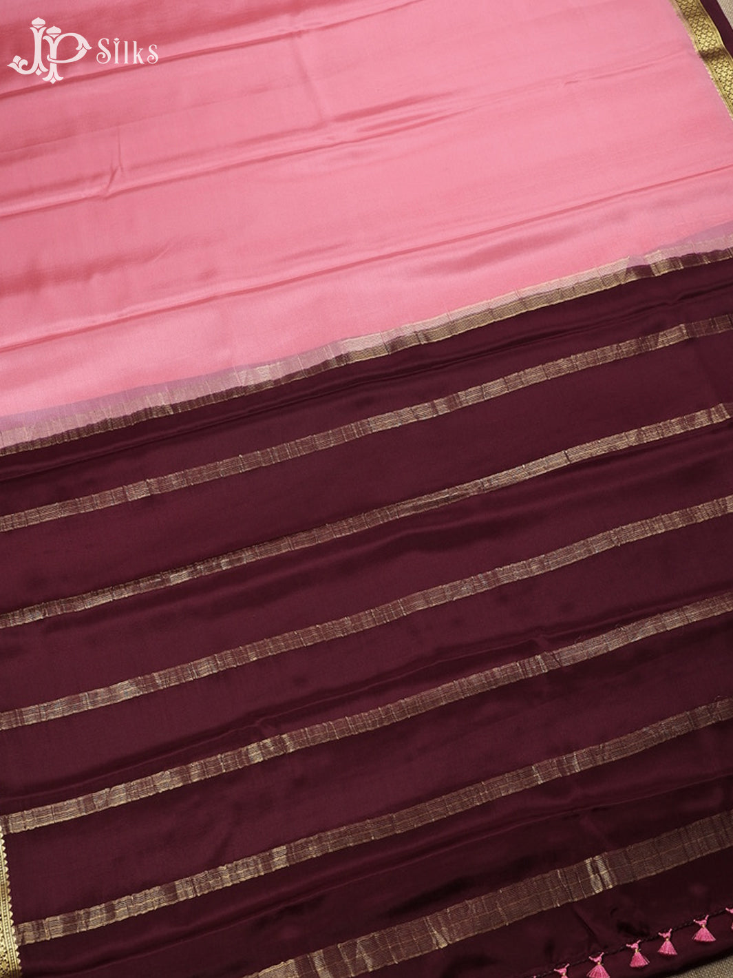 Baby Pink with Grape Wine Mysore Silk Saree - E317 - View 3