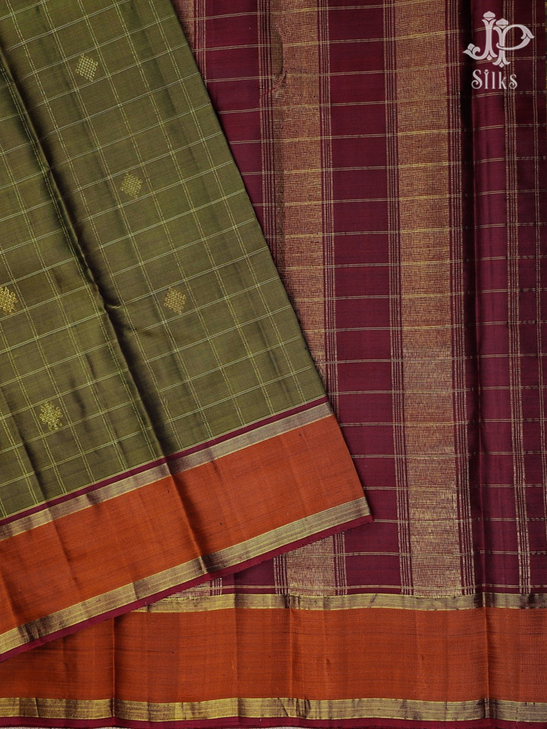 Mehendi Green And Maroon Kanchipuram Silk Saree - F3386