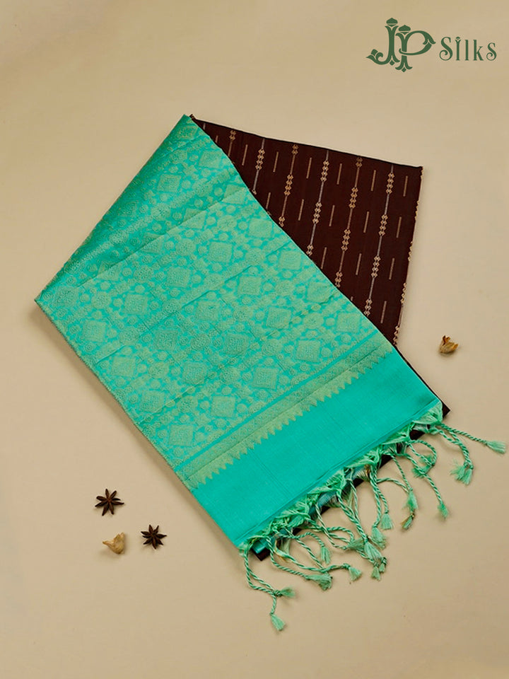 Brown And Teal Green Soft Silk Saree - F3526