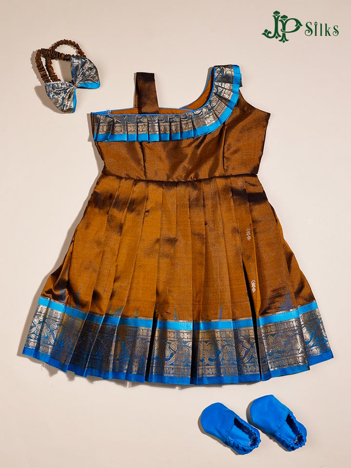 Brown Pure Silk Pleated Frock | 1 m - 8 m - F3432