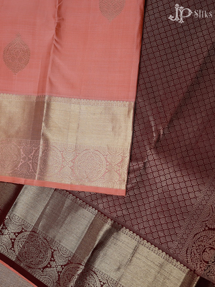 Peach And Maroon Kanchipuram Silk Saree - F2331