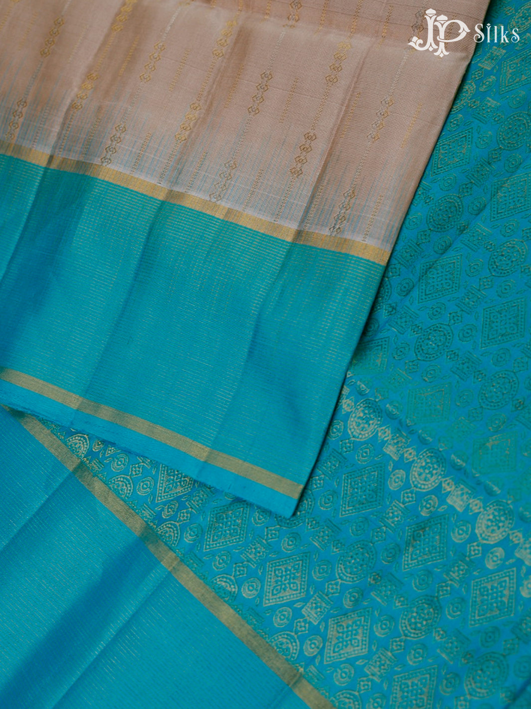 Cream And Sky Blue Soft Silk Saree - F3527