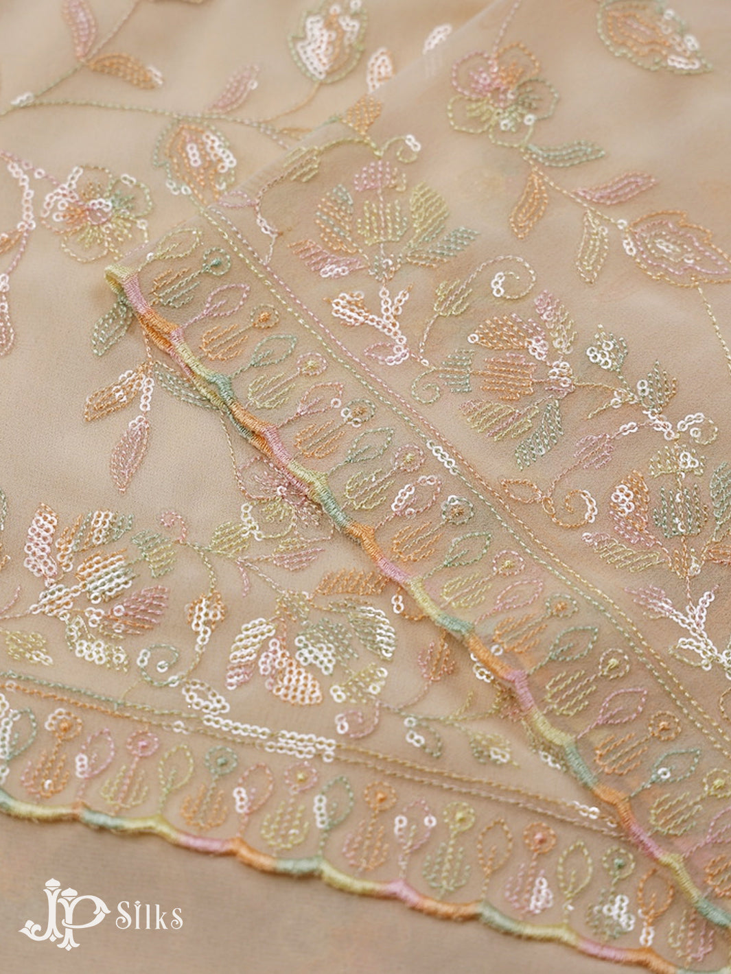 Light Peach Georgette Saree with Floral Design - E5306 - View 6