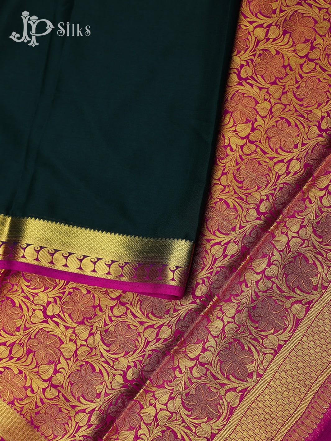 Bottle Green with Rani Pink Semi Mysore Silk Saree - F2425 - View 4