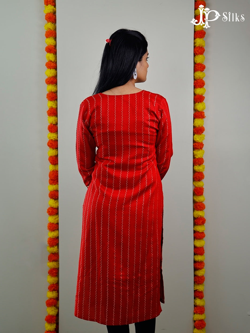 Red Zigzag Design Readymade Kurti Top