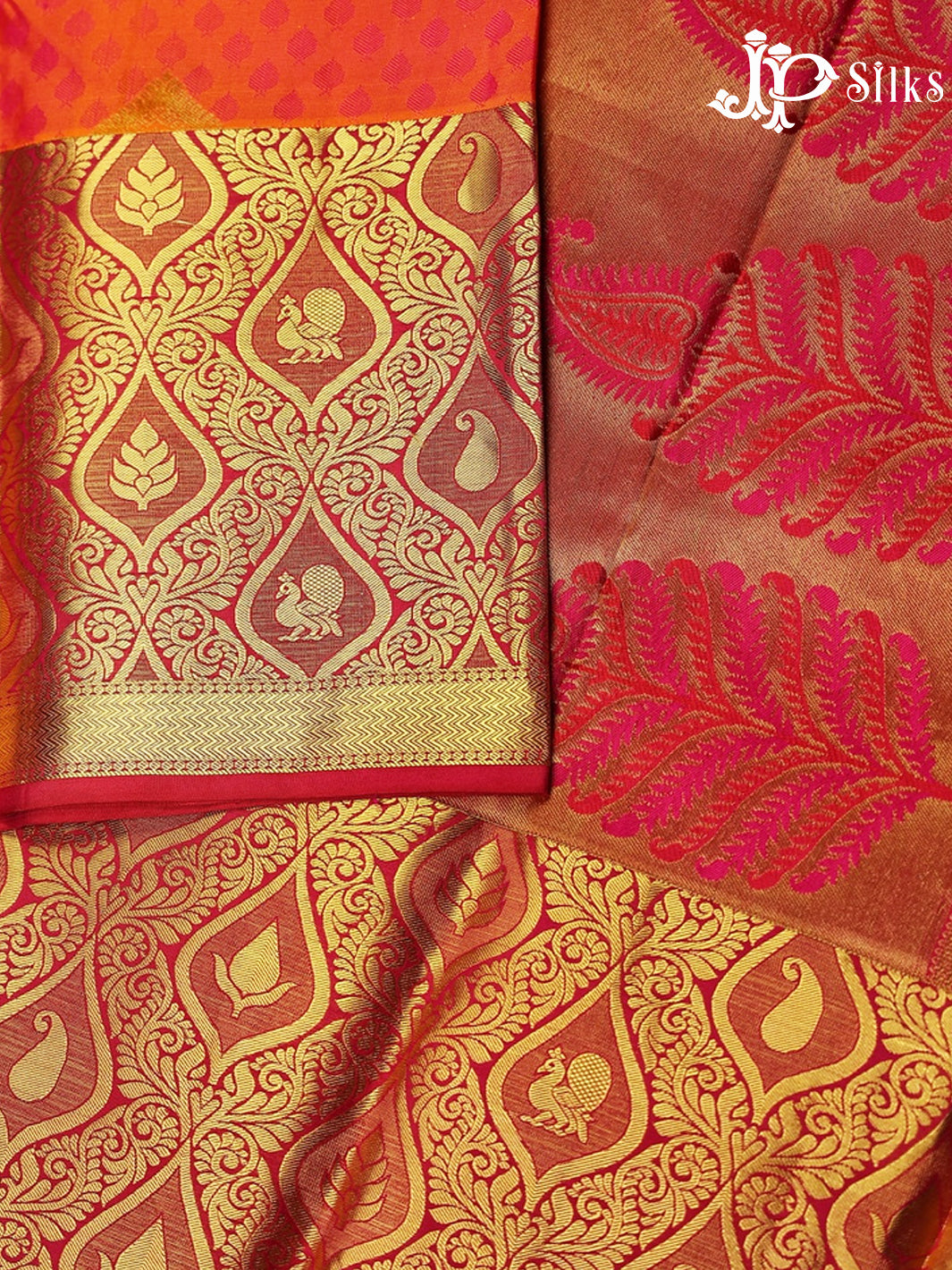 Pinkish Orange with Dark Pink Kanchipuram Silk Saree - A6121 - View 4