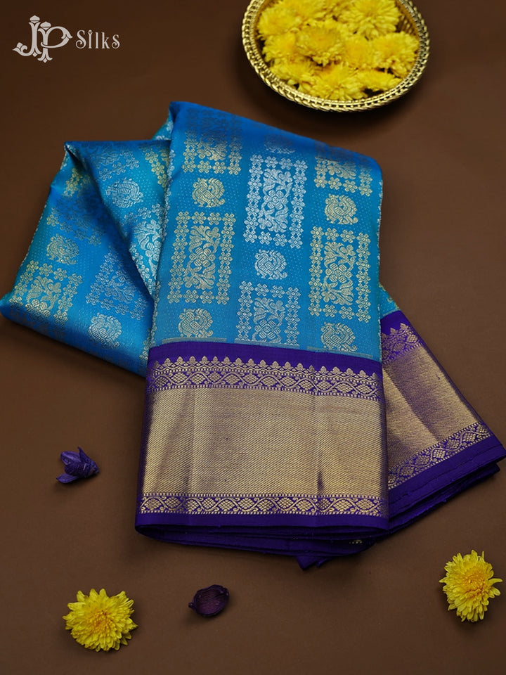 Ramar Blue with Violet Kanchipuram Silk Saree - A1298 - View 1