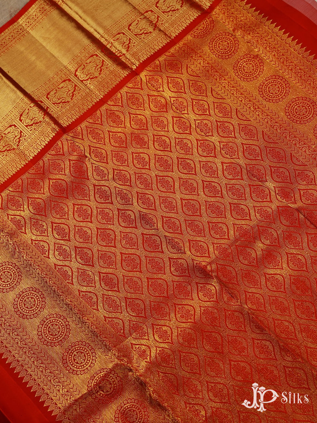 Half White with Red Kanchipuram Silk Saree - A1301 - View 8