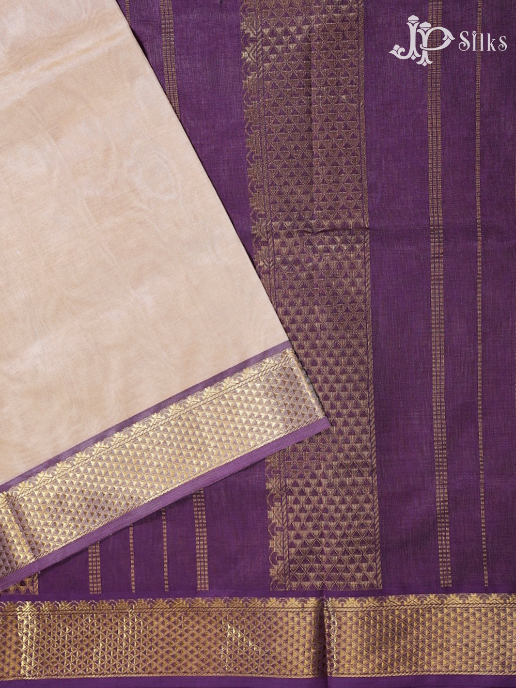 Off- White and Lavender Purple Silk Cotton Saree - F3418