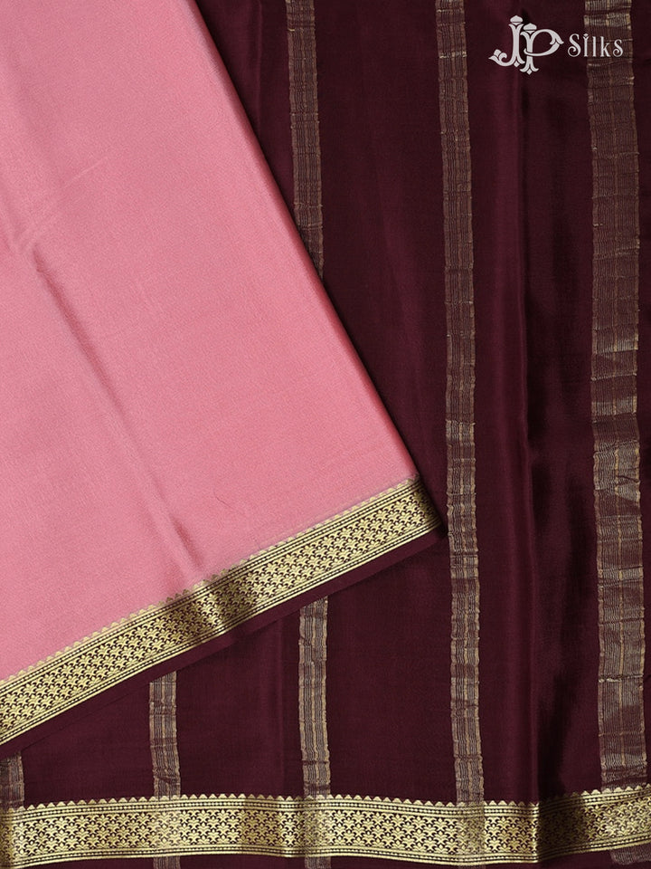 Baby Pink with Grape Wine Mysore Silk Saree - E317 - View 2