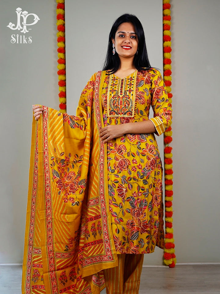 Yellow Floral Design Readymade Salwar Suit