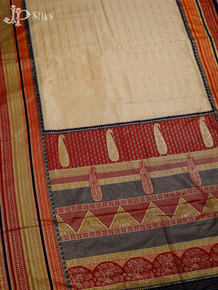 Beige Khadi Print Banarasi Saree - F3348