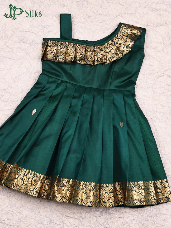 Bottle Green Pure Silk Pleated Frock | 1 Yr - E4289