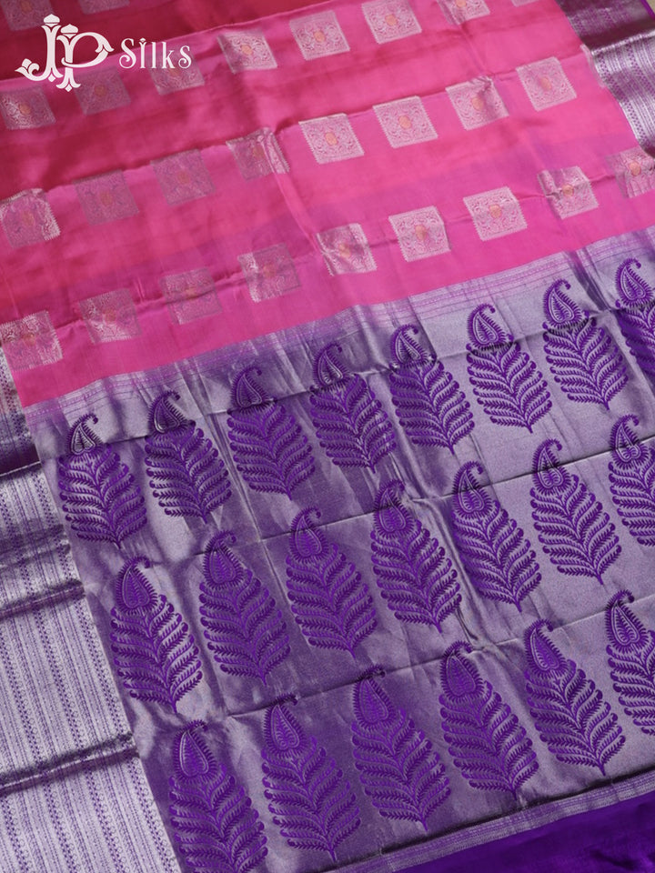 Baby Pink with Purple Kanchipuram Silk Saree - C1187 - View 3