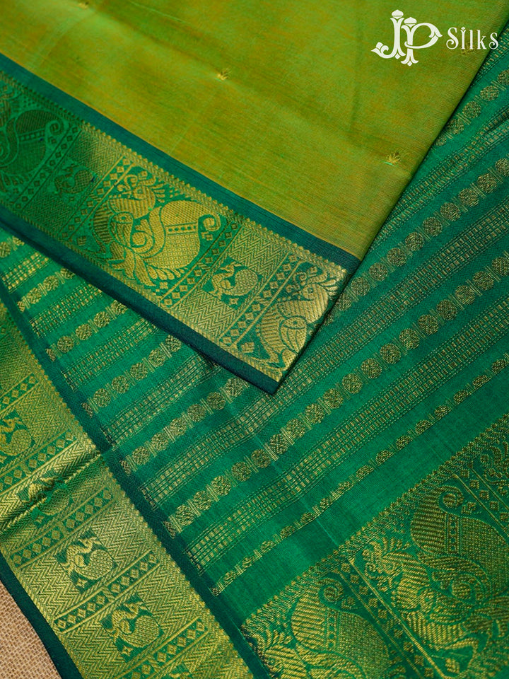 Light Green And Bottle Green Silk Cotton Saree - F3516