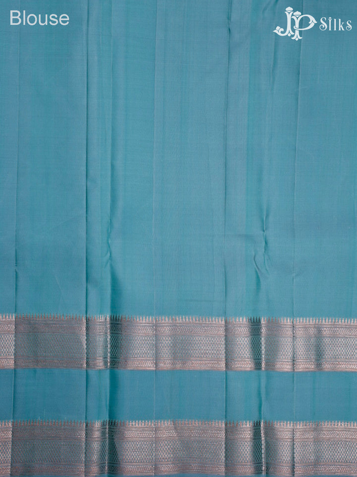 Light Teal Green And Light Sky Blue Kanchipuram Silk Saree - F3465