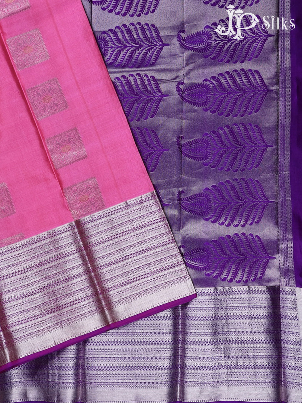 Baby Pink with Purple Kanchipuram Silk Saree - C1187 - View 2