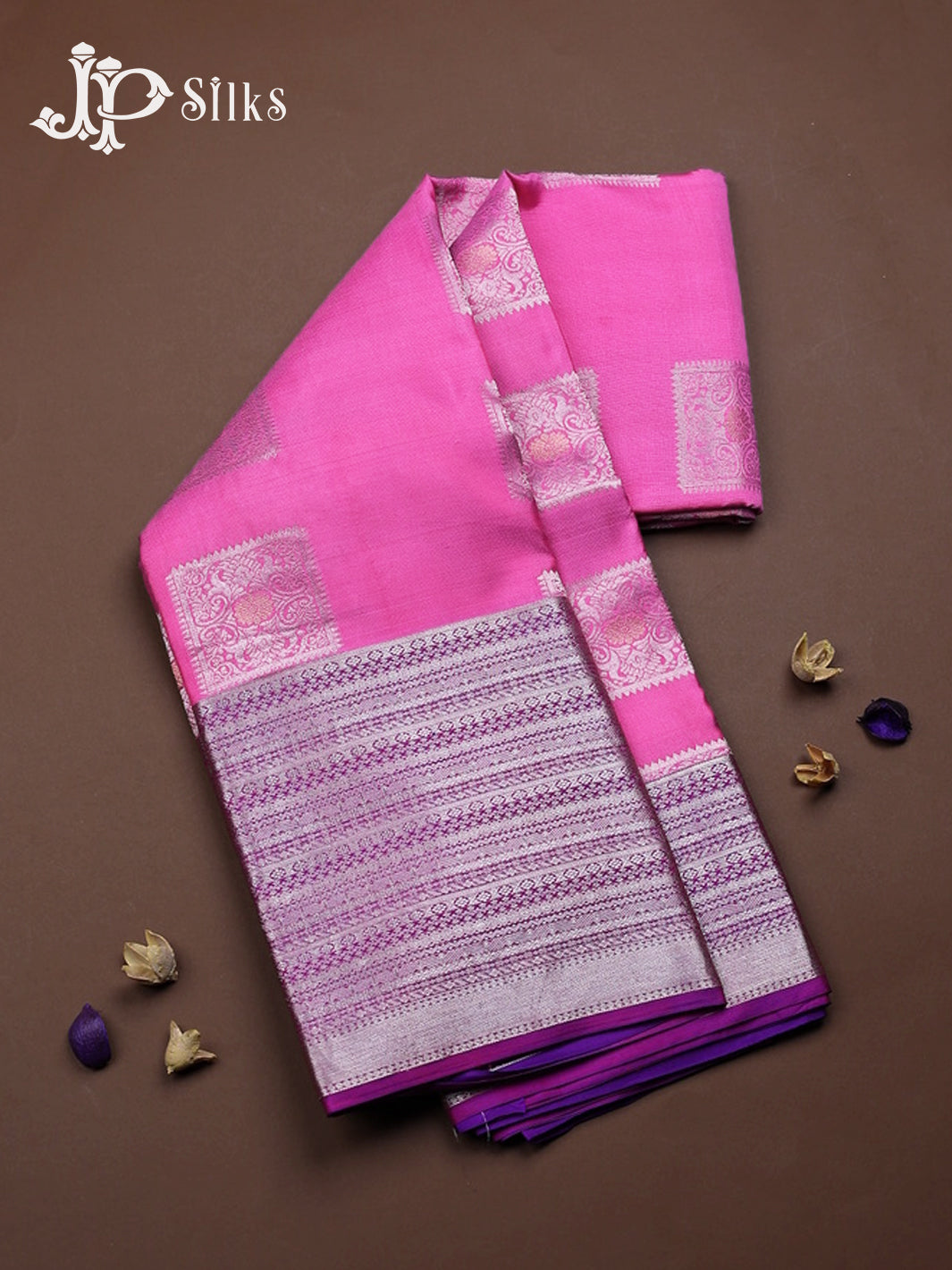 Baby Pink with Purple Kanchipuram Silk Saree - C1187 - View 1