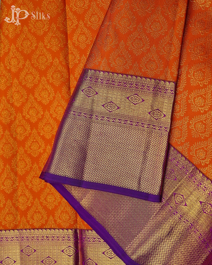 Orange with Violet Kanchipuram Silk Saree - E5002 - View 7