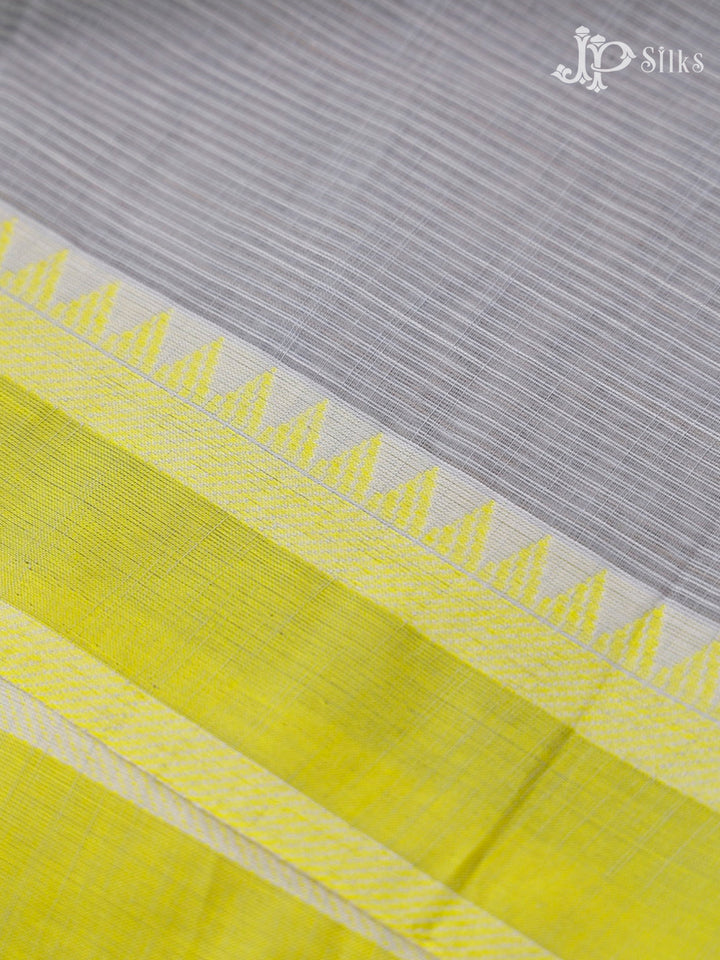 Light Green, Light Grey And Yellow Cotton Saree - F2758