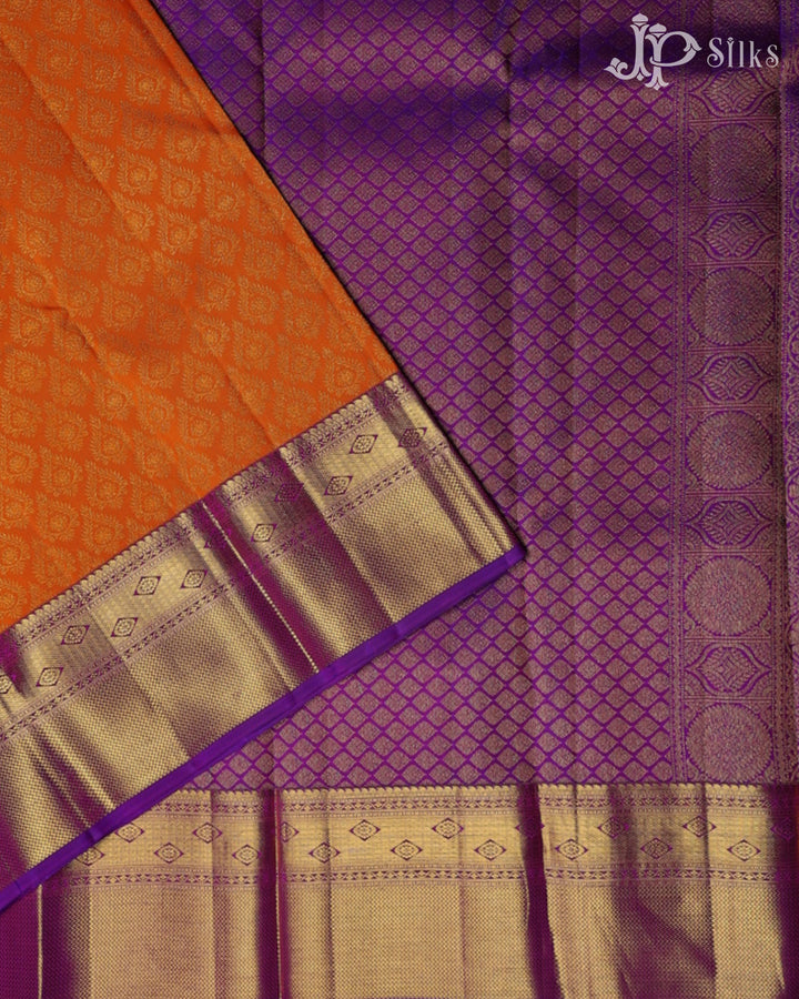 Orange with Violet Kanchipuram Silk Saree - E5002 - View 2