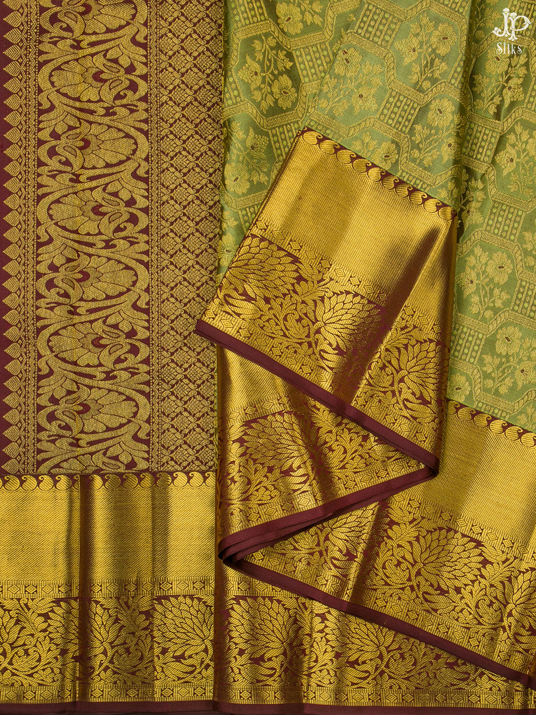 Green and Brown Kanchipuram Silk Saree - D6747 - View 5